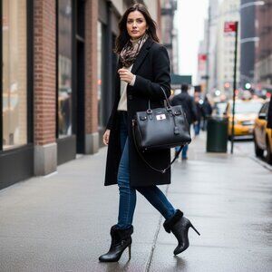 Aldo Women's Black Leather Pull Up Bootie Faux Fur Side Buckle Strap Ankle Boots